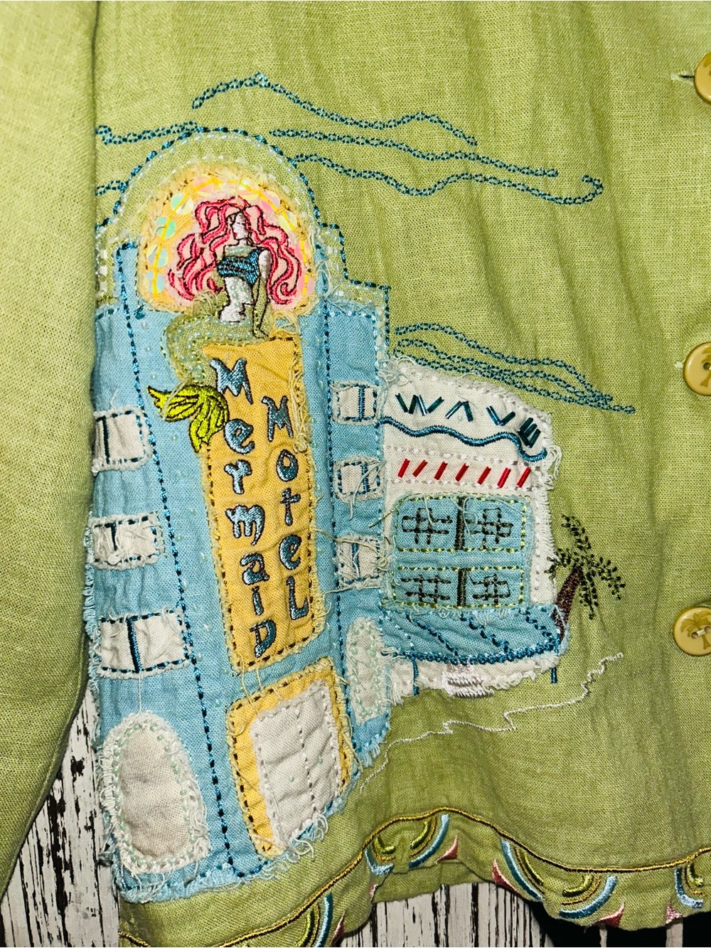 Ruby Rd. Vintage Lime Green Linen Blend Jacket with Beachy Embroidery - Picture 5 of 13